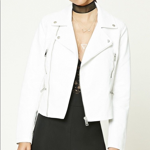 Forever 21 White faux leather moto jacket - Picture 2 of 5